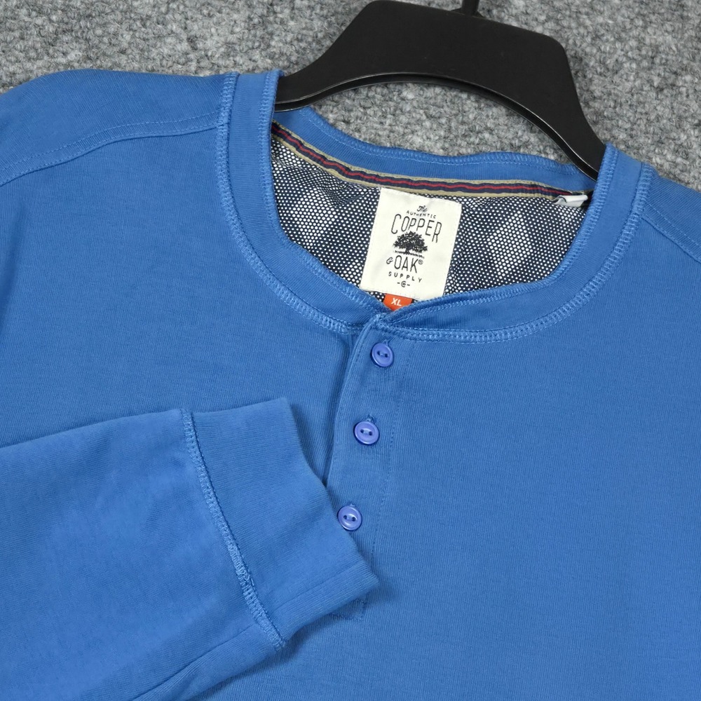 Copper Oak‎ Supply Mens Blue Long Sleeve Henley Cotton Blend Shirt Size XL
